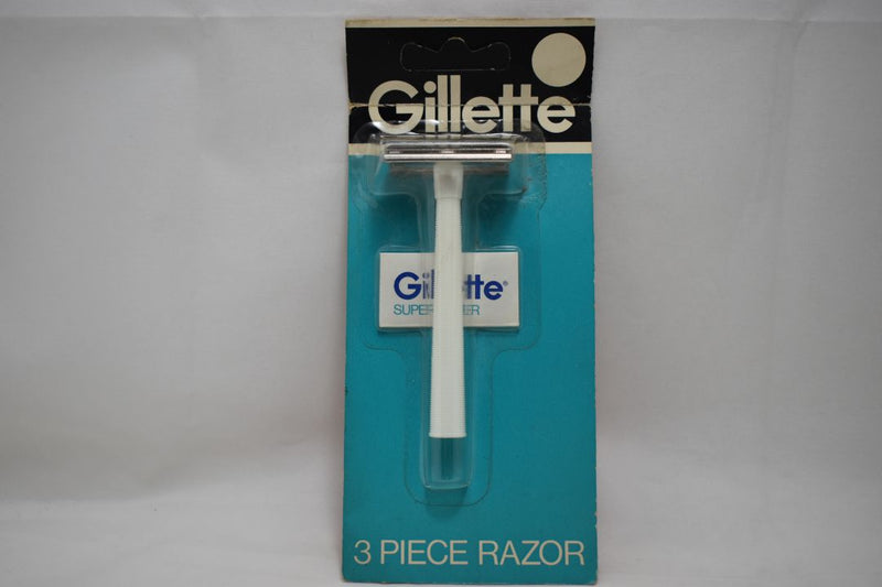 Gillette 3 PIECE RAZOR WHITE HANDLE TECH IN ORIGINAL BLISTER  (VERSION 1977)  NICKEL PLATED / ΜΗΧΑΝΗ ΞΥΡΙΣΜΑΤΟΣ 3 ΤΕΜΑΧΙΩΝ