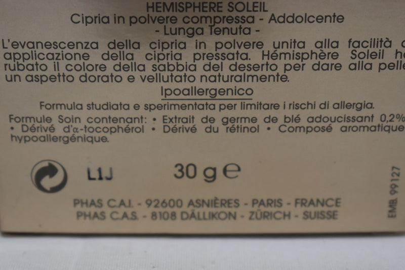 PHAS HYPOALLERGĖNIQUE HEMISPHERE SOLEIL, POUDRE LIBRE PRESSEE - Longue Tenue / PRESSED LOOSE POWDER / Πούδρα  Μεγάλης Διάρκειας, Συμπιεσμένη Χαλαρά, Υποαλλεργική, σε Απόχρωση ( SOLEIL DORE - Χρυσαφένιο του Ήλιου) 30 g.