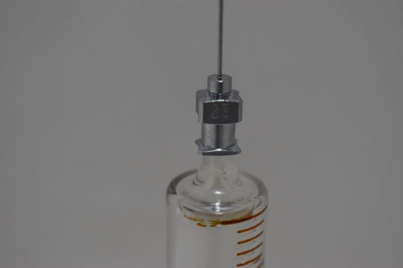 ANIMEX GLASS HYPODERMIC SYRINGE (LUER tip) with interchangeable components / Reusable / Γυάλινη Σύριγγα με γυάλινη άκρη (LUER) επαναχρησιμοποιήσιμη 5 c.c. + STAINLESS STEEL NEEDLES FOR HYPODERMIC INJECTION / ΒΕΛΟΝΑ No 23x1