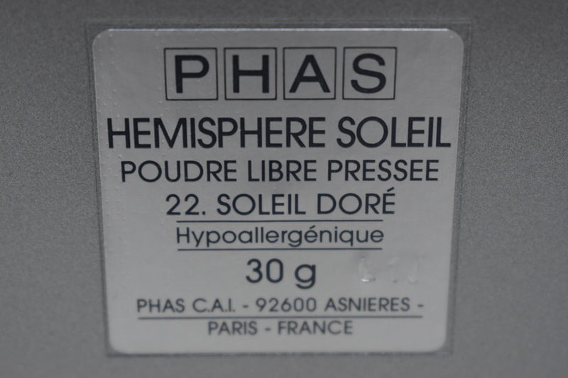 PHAS HYPOALLERGĖNIQUE HEMISPHERE SOLEIL, POUDRE LIBRE PRESSEE - Longue Tenue / PRESSED LOOSE POWDER / Πούδρα  Μεγάλης Διάρκειας, Συμπιεσμένη Χαλαρά, Υποαλλεργική, σε Απόχρωση ( SOLEIL DORE - Χρυσαφένιο του Ήλιου) 30 g.