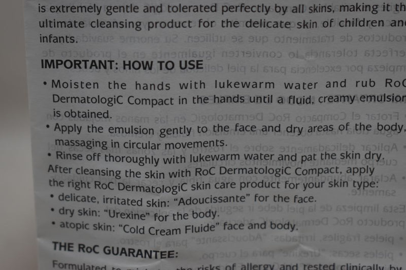 ROC DERMATOLOGIC SANS SAVON COMPACT NETTOYANT ANTI-DESSECHANT / Στερεοποιημένο γαλάκτωμα χωρίς σαπούνι για τον απαλό καθαρισμό προσώπου και σώματος - Ενδείκνυται για ευαίσθητα, ατοπικά δέρματα 75 g 2.6 OZ.