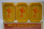 WOLFF GIFT BOX DESIGNER SERIES (COLOR YELLOW) FINE FRENCH MILLED SOAPS (VERSION 1981) / Συσκευασία Δώρου, Σχεδιαστική σειρά Χρώματος Κίτρινου, από Φίνα Αρωματισμένα και Αλεσμένα Γαλλικά σαπούνια 3 BARS 2.75 OZ. - TOTAL NET WT. 8.25 OZ (234g).