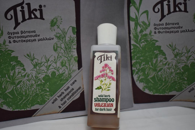 TiKi WILD HERB SHAMPOO VALERIAN  (VERSION 1983) FOR DARK HAIR / ΦΥΤΟΣΑΜΠΟΥΑΝ ΒΑΛΕΡΙΑΝΑΣ ΓΙΑ ΣΚΟΥΡΑ ΜΑΛΛΙΑ 120 ml 4 FL.OZ.