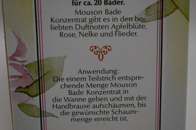 MOUSON Bade Konzentrat Apfel-Blute 20 Schaumbader mit hautpflegender Creme-Lotion und Collagen / Concentrated Bubble Bath from Apple Blossoms / Συμπυκνωμένο Αφρόλουτρο με κρέμα περιποίησης δέρματος και κολλαγόνο, από Άνθη μηλιάς 250 ml 8.4 FL.OZ.